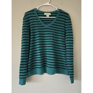 Peck and Peck Blue Striped 100% Cashmere V-Neck Sweater Size Petite XL Soft